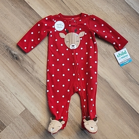 NWT Carter's Reindeer Fleece Footie Sleeper 3-6m Red Polka Dot - Picture 1 of 5